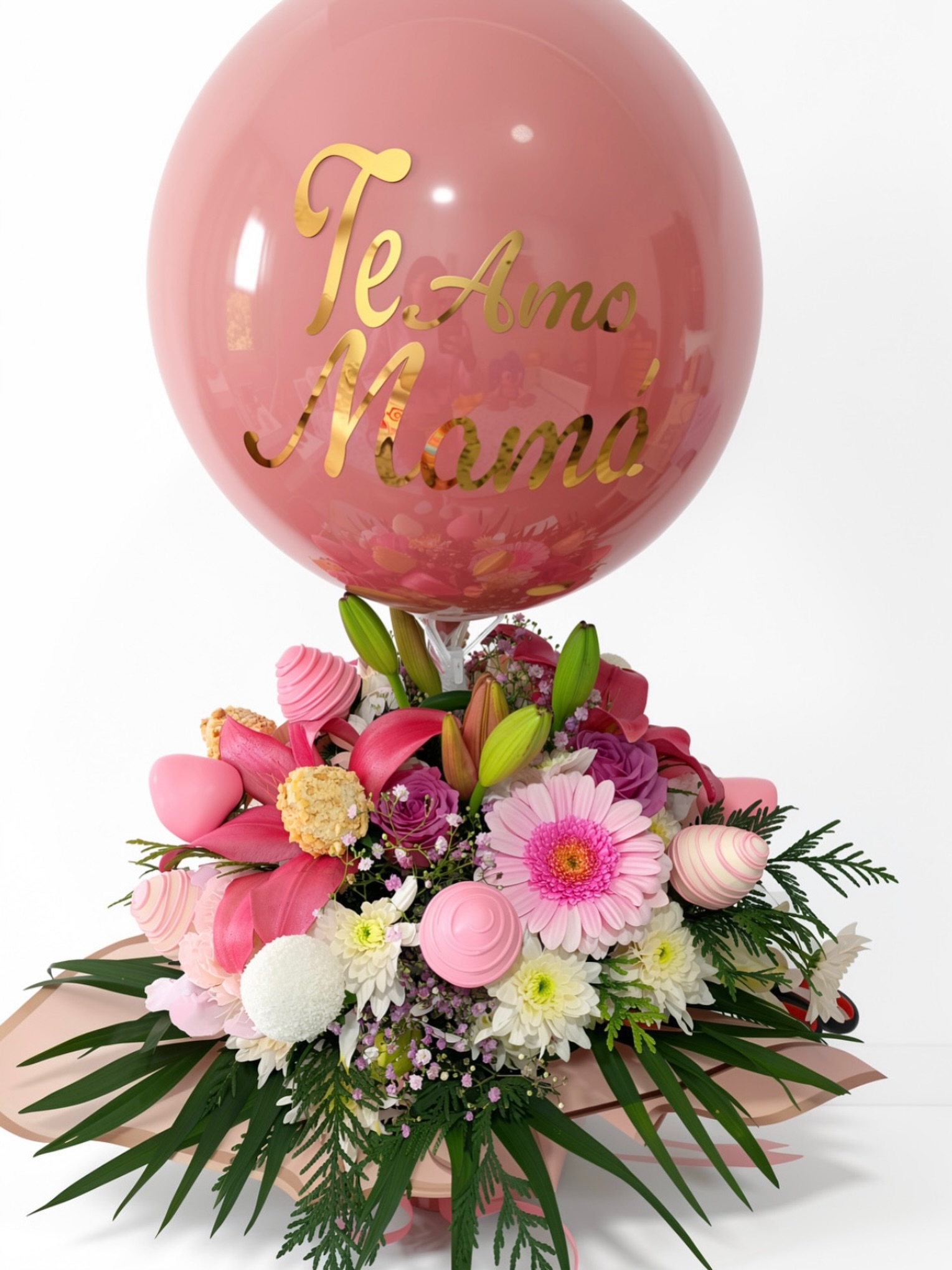 Arreglo floral con globo para mamá